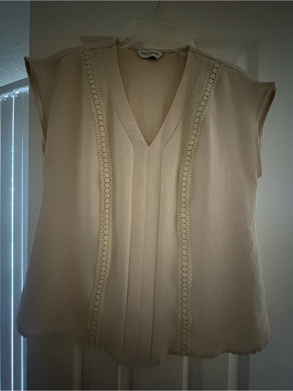 Cream V-Neck Lace-Trim Women's Top